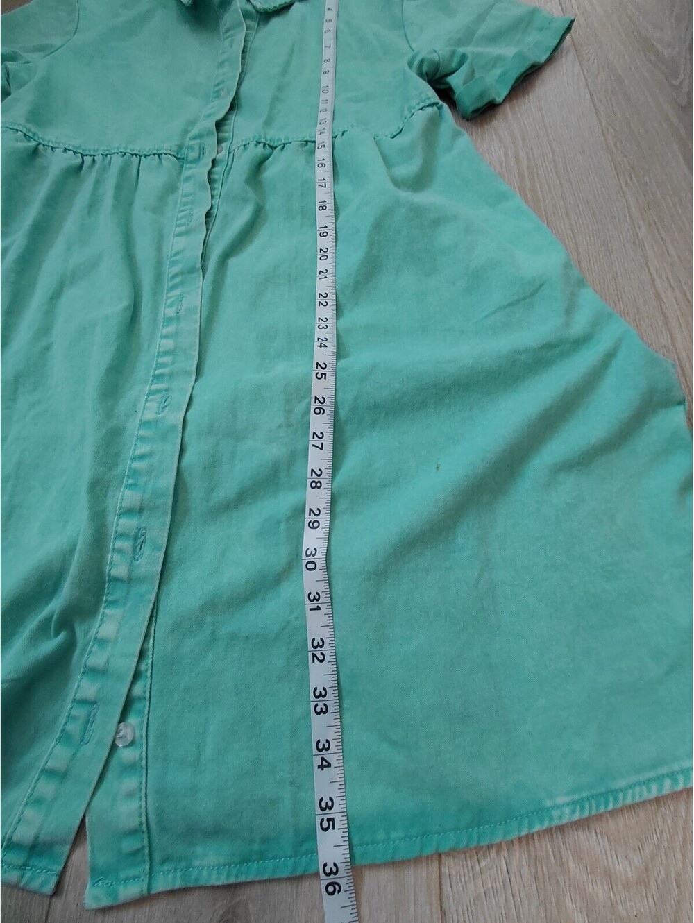 Women's Mint Green Cotton Tiered Shirt Dress Size L Button Front Short Sleeve - Picture 4 of 7